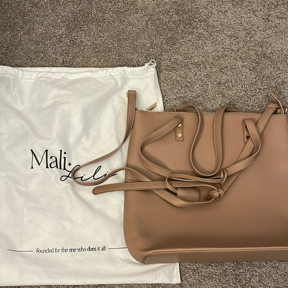 Tan Mali + Lili medium sized tote bag with handles and strap - Picture 1 of 4